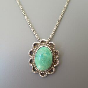 Vintage Native American Sterling and Turquoise Pendant with Sterling 16 in Chain